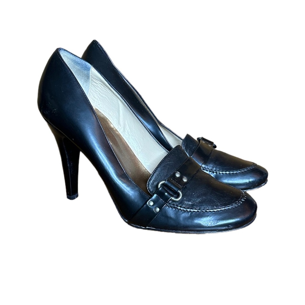 Kenneth Cole Women’s Decorative Strap Black Leather Heels 8